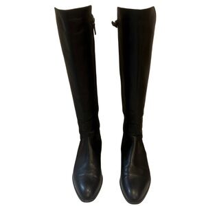 Delman Vero Cuoio Black Leather Knee High Riding Boots | Size 6.5